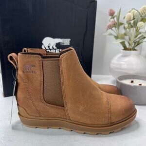 Sorel Evie II Chelsea Boot Waterproof Leather/Suede Wedge Tan Women 7.5 Tried On